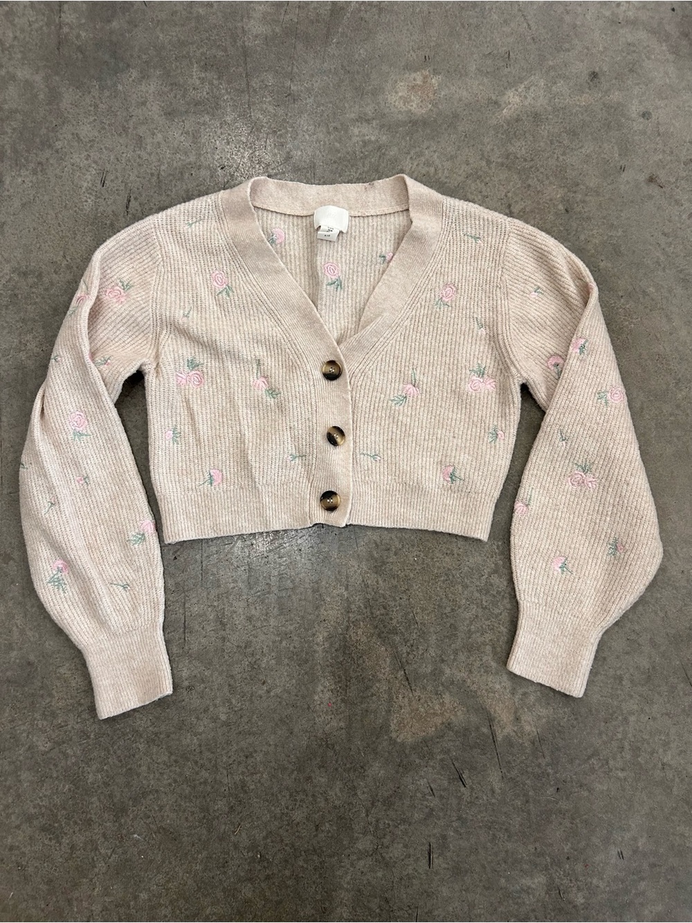 H&M Women’s M Cropped Floral Embroidered Cardigan Rose Coquette Sweater